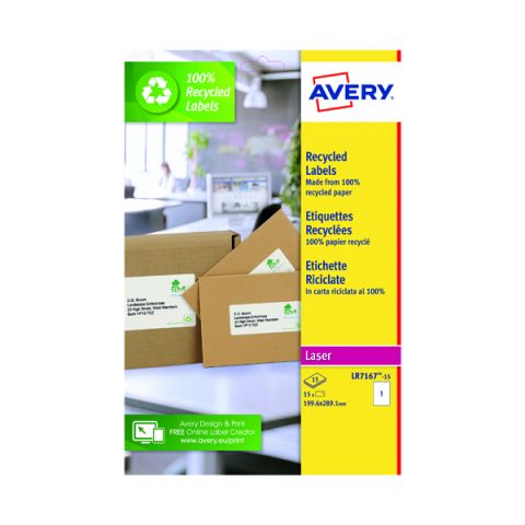 Avery Recycled Parcel Labels 1 Per Sheet White (15 Pack) LR7167-15