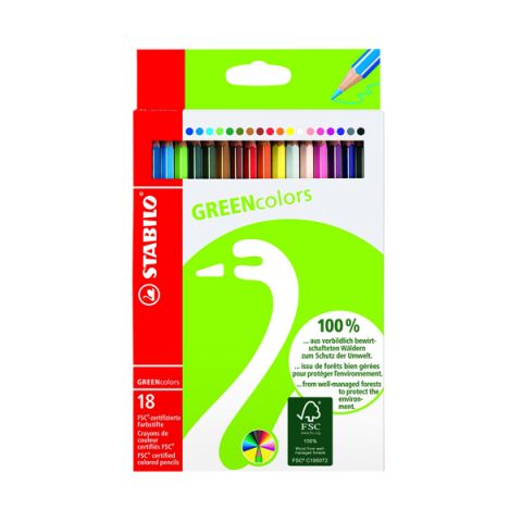 Stabilo Greencolors Colouring Pencils with Hexagonal Barrel Assorted (18 Pack) 6019/2-181