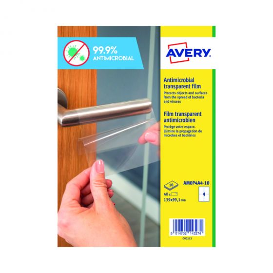 Avery Permanent A4 Antimicrobial Film Labels (40 Pack) AMOP4A4-10