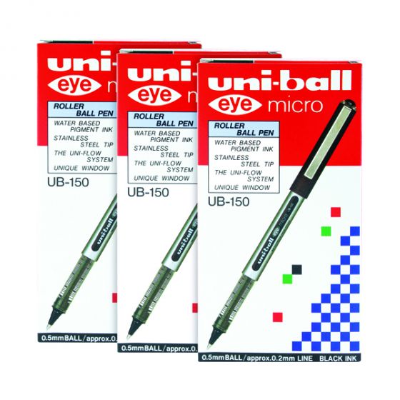 Uni-Ball UB150 Micro Eye Rollerball Pen 0.2mm Black (12 Pack) 3For2